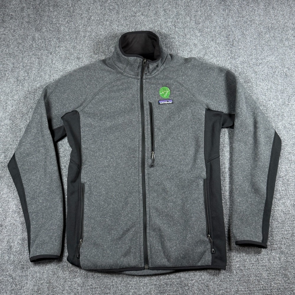 Patagonia Men's Gray/Black Full Zip Fleece Jacket Medium Embroidered Logo Pocket